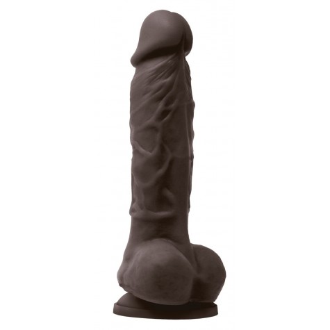 Коричневый силиконовый фаллоимитатор с мошонкой Pleasures 5 Dildo - 18 см.